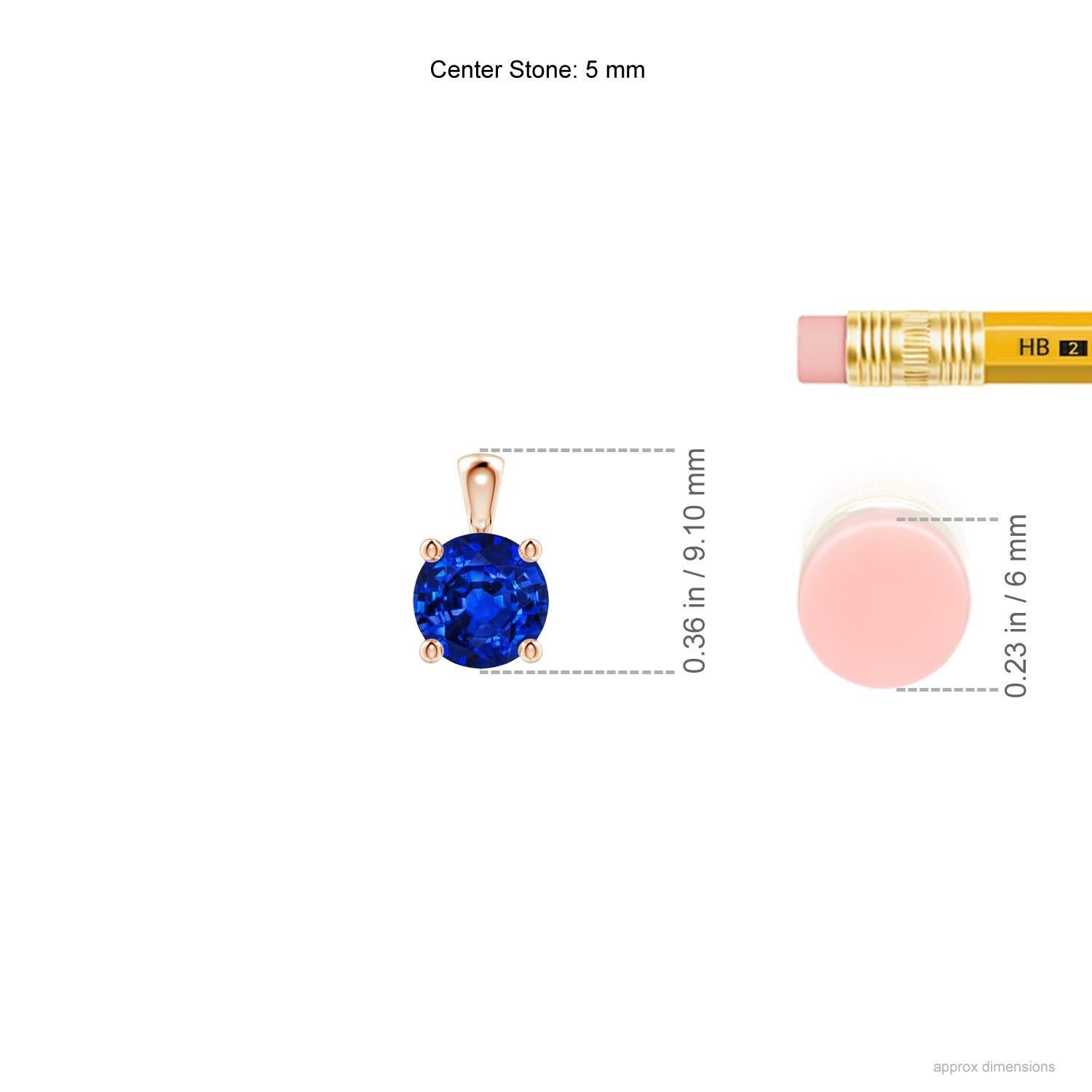 Moderne Pendentif solitaire en or rose 14 carats avec saphir bleu rond naturel, taille 5 mm en vente