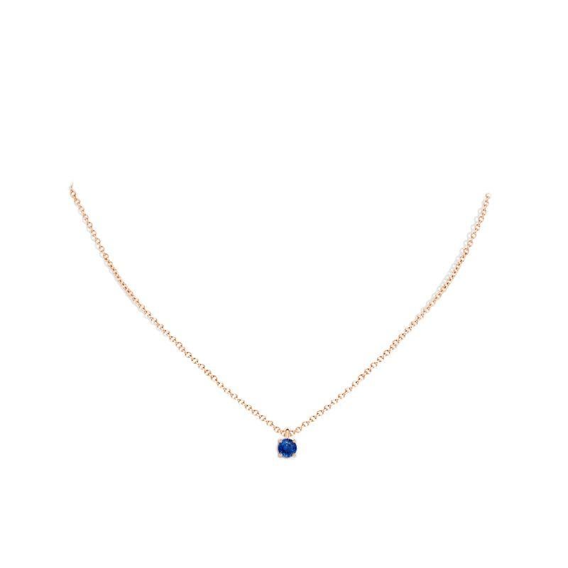 Round Cut ANGARA Natural Round 0.60ct Blue Sapphire Solitaire Pendant in 14K Rose Gold For Sale