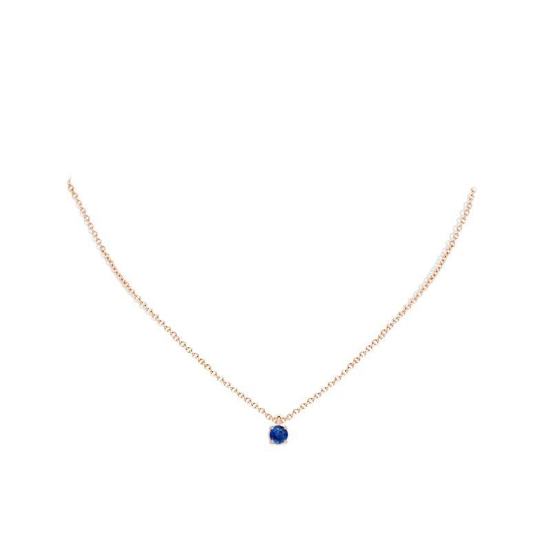 Taille ronde ANGARA Pendentif solitaire en or rose 14 carats avec saphir bleu rond naturel de 0,60 carat en vente