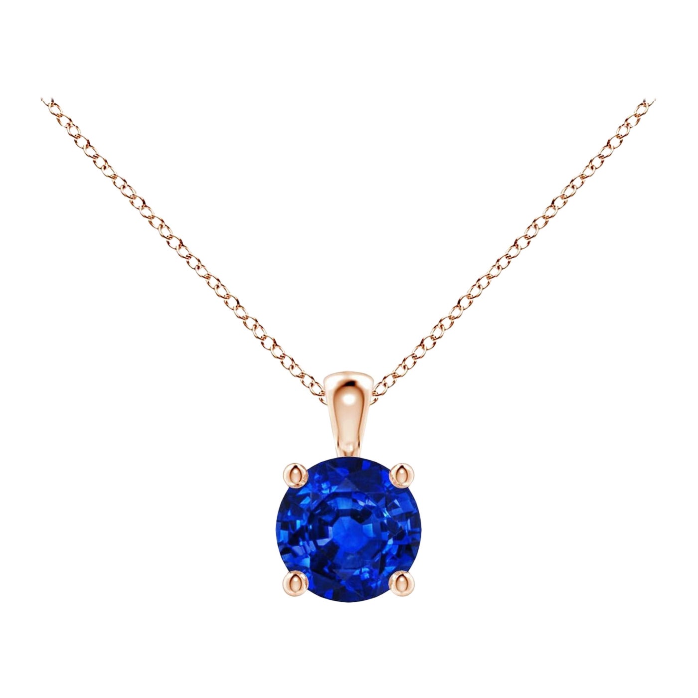 Ciondolo solitario con zaffiro blu rotondo Nature in oro rosa 14K Misura 5 mm