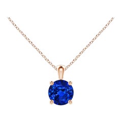 Ciondolo solitario con zaffiro blu rotondo Nature in oro rosa 14K Misura 5 mm