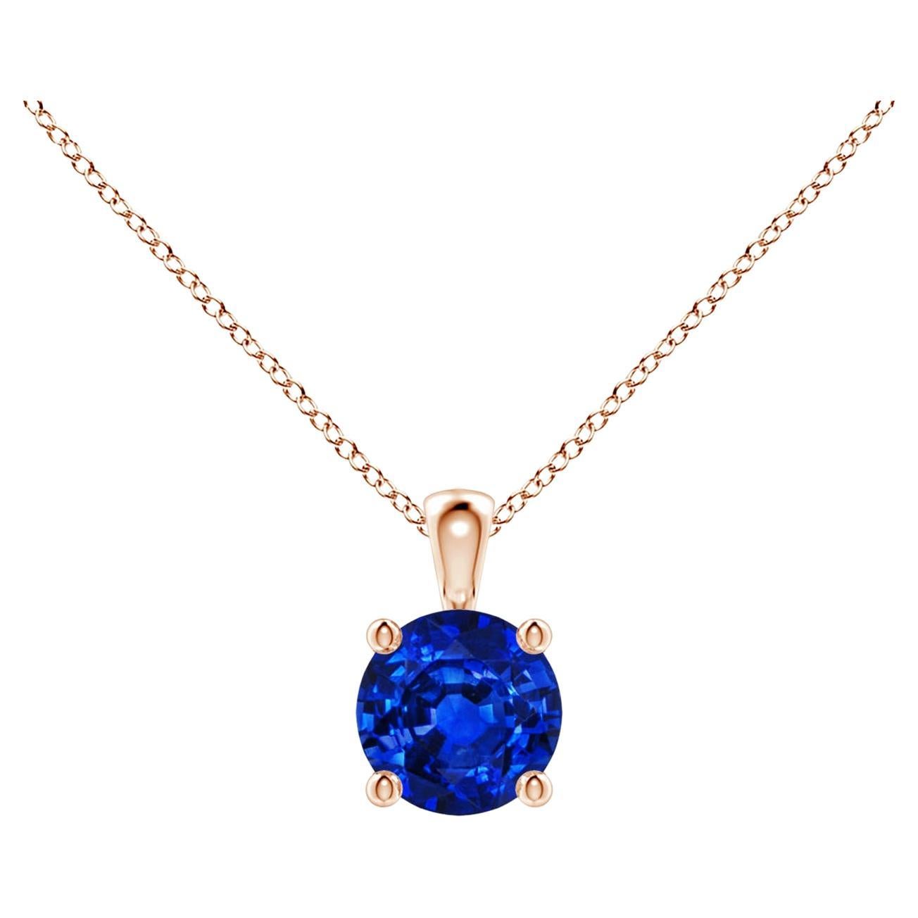 Natural Round Blue Sapphire Solitaire Pendant in 14K Rose Gold Size-5mm