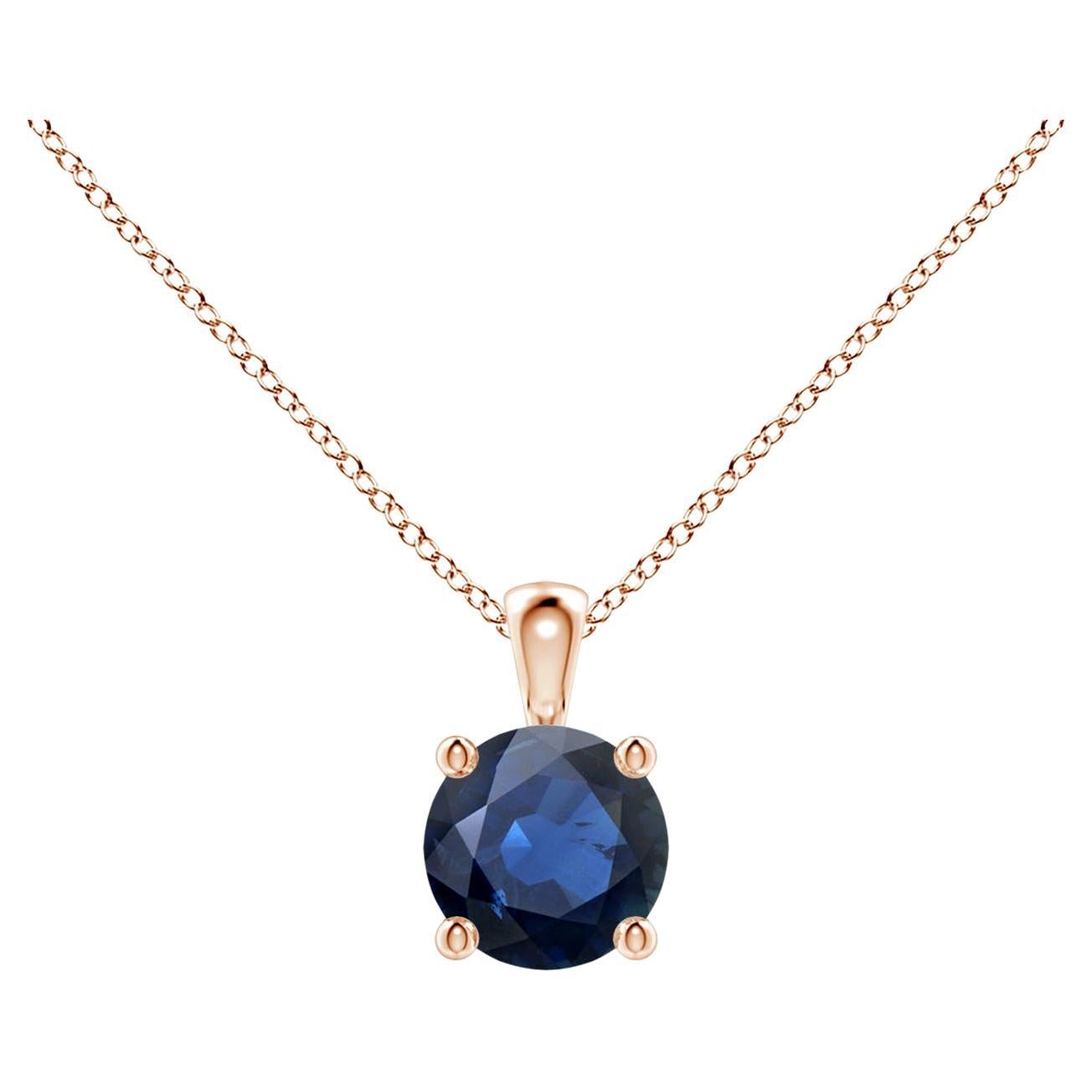 ANGARA Natural Round 0.60ct Blue Sapphire Solitaire Pendant in 14K Rose Gold For Sale