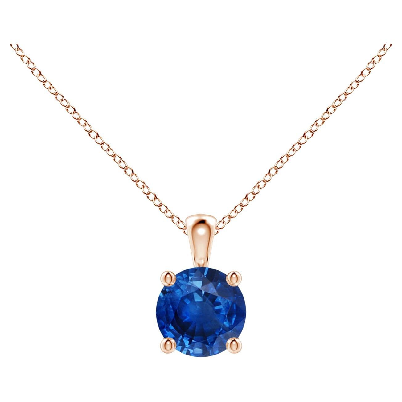 ANGARA Natural Round 0.60ct Blue Sapphire Solitaire Pendant in 14K Rose Gold