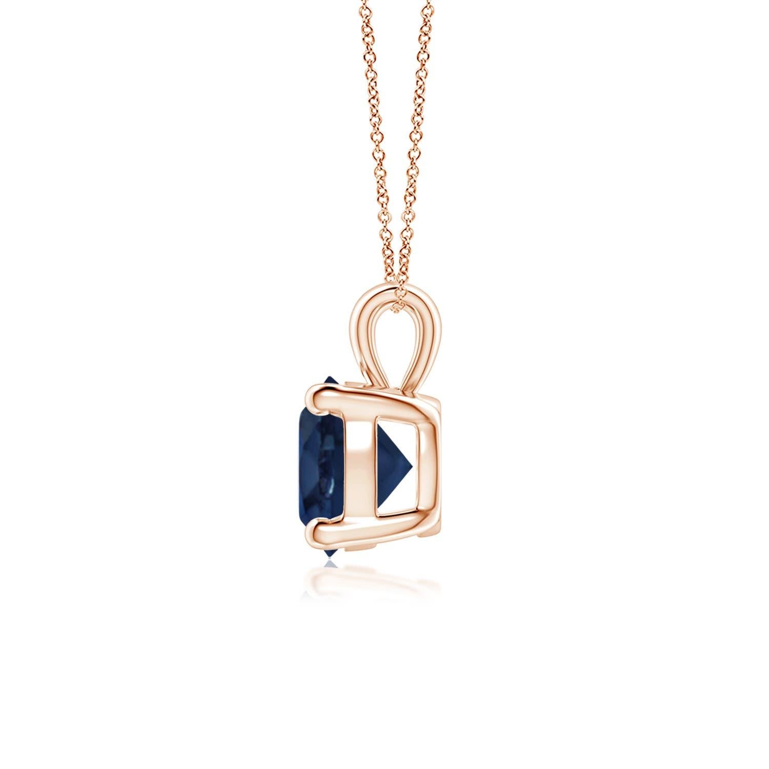 Modern ANGARA Natural Round 1ct Blue Sapphire Solitaire Pendant in 14K Rose Gold For Sale