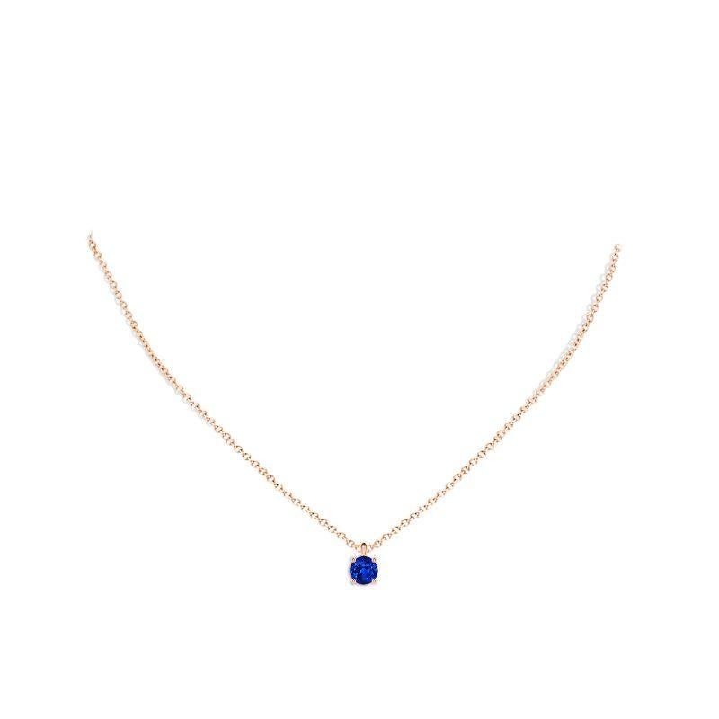 Round Cut Natural Round Blue Sapphire Solitaire Pendant in 14K Rose Gold Size-6mm For Sale