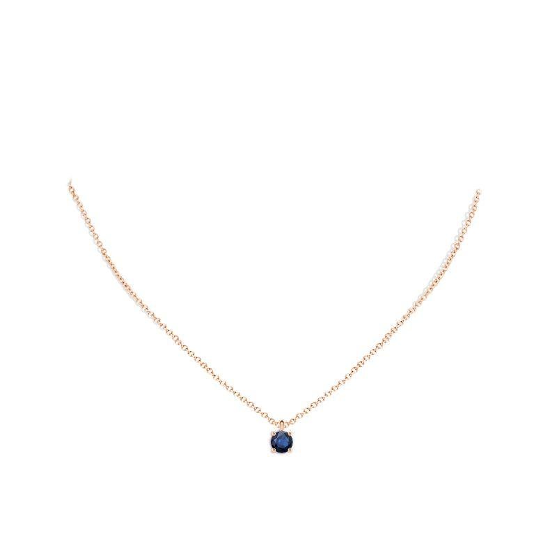 Round Cut ANGARA Natural Round 1ct Blue Sapphire Solitaire Pendant in 14K Rose Gold For Sale