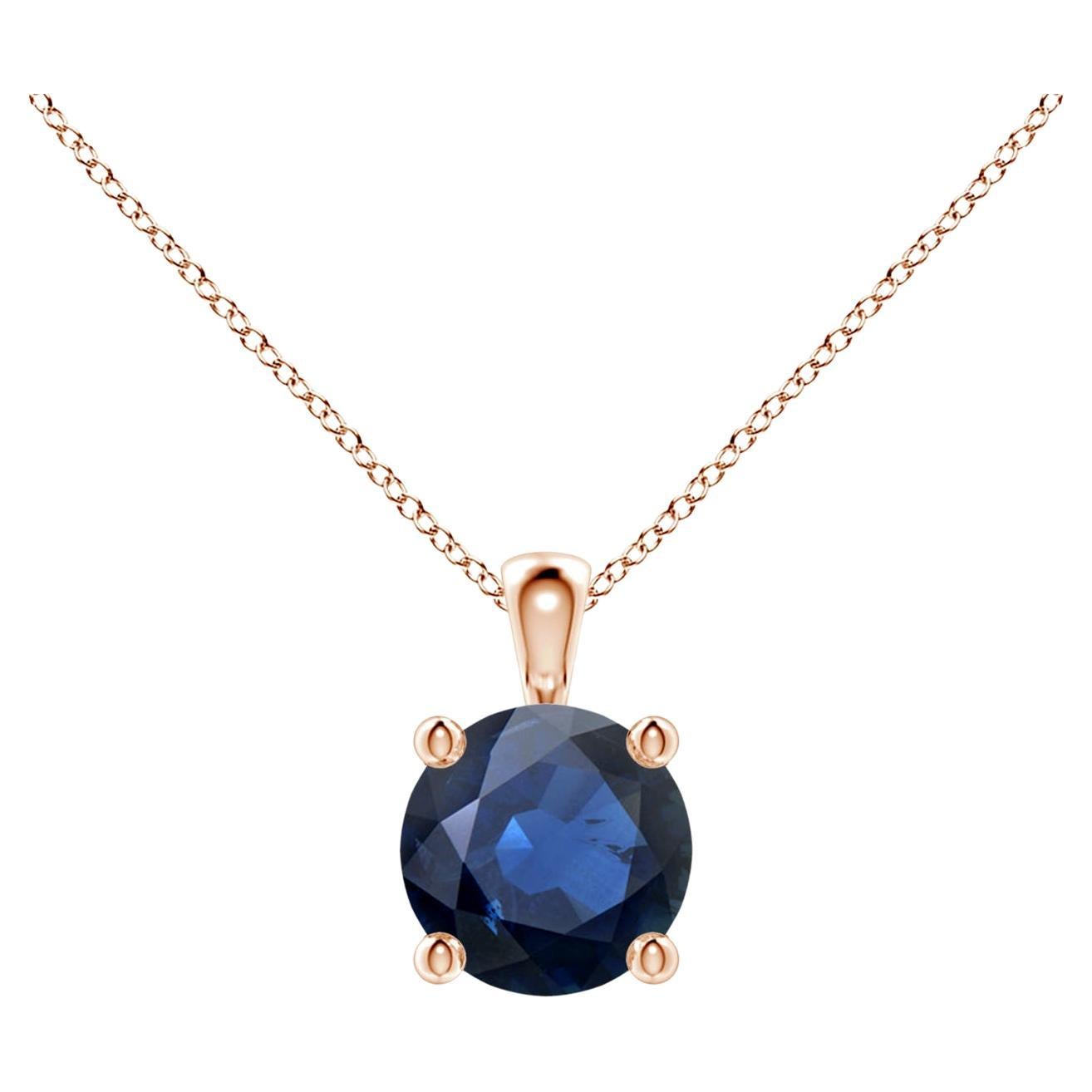 ANGARA Natural Round 1ct Blue Sapphire Solitaire Pendant in 14K Rose Gold For Sale