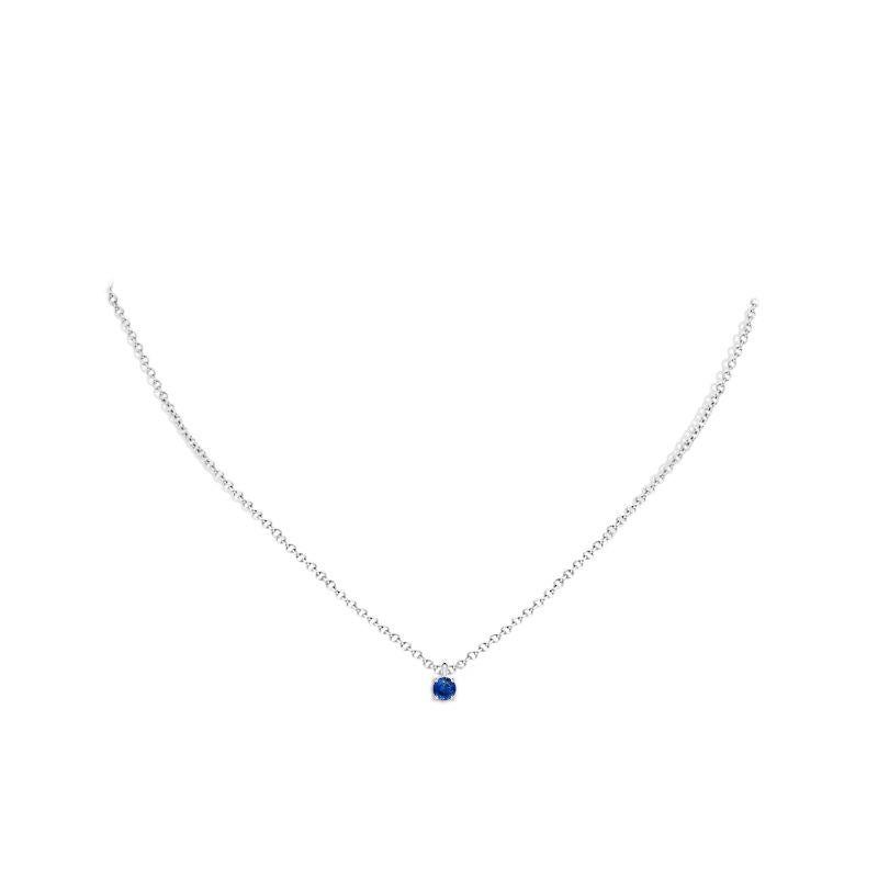 Round Cut Natural Round Blue Sapphire Solitaire Pendant in 14K White Gold Size-4mm For Sale