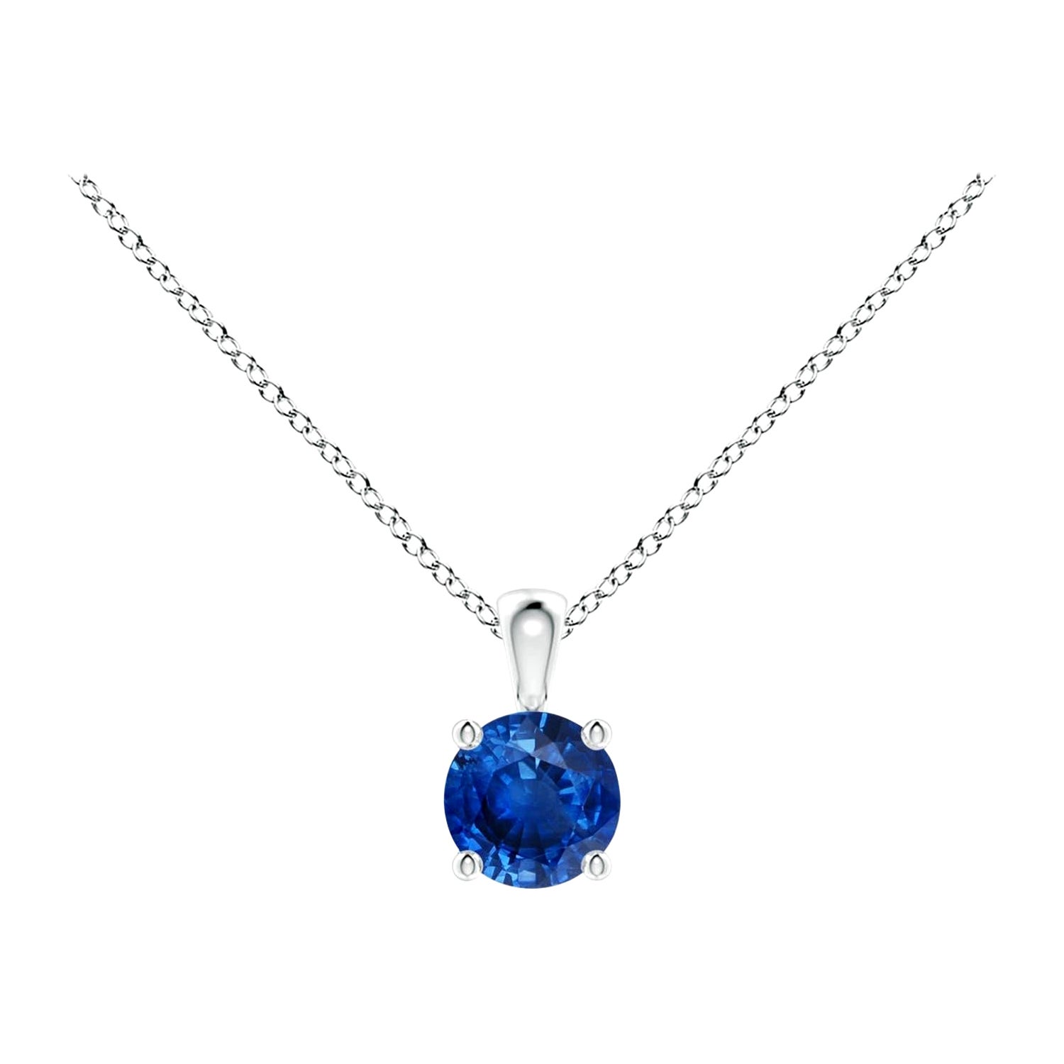 Ciondolo solitario con zaffiro blu rotondo Nature in oro bianco 14K Misura 4mm