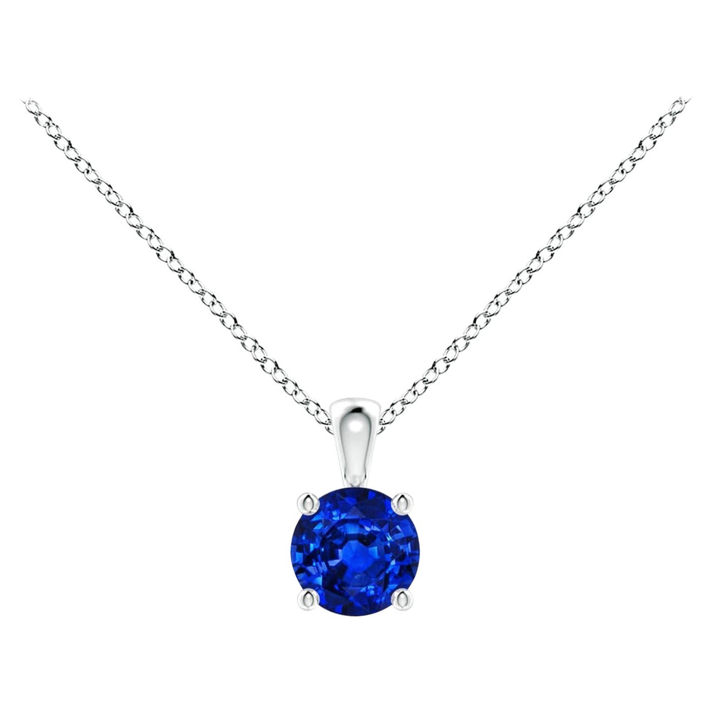 Ciondolo solitario con zaffiro blu rotondo Nature in oro bianco 14K Misura 4mm