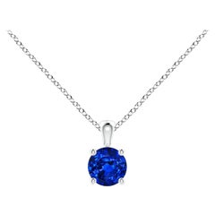 Ciondolo solitario con zaffiro blu rotondo Nature in oro bianco 14K Misura 4mm