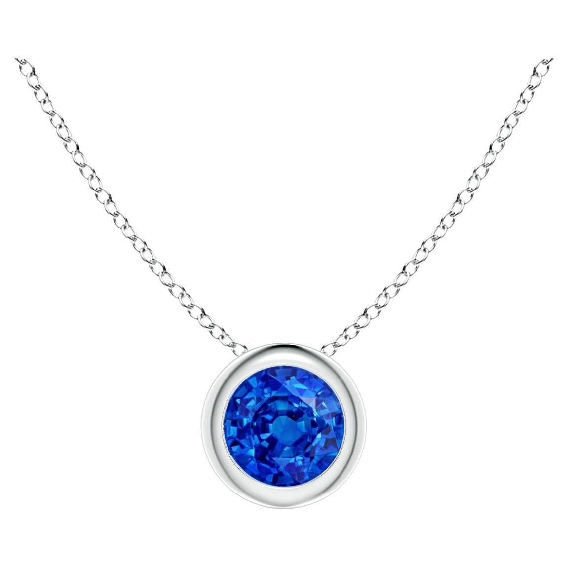 Natural Round Blue Sapphire Solitaire Pendant in 14K White Gold Size-4mm For Sale