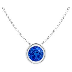 ANGARA Natural Round Blue Sapphire Solitaire Pendant in 14K White Gold for Women