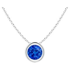 Pendentif solitaire en or blanc 14 carats avec saphir bleu naturel rond taille 4 mm