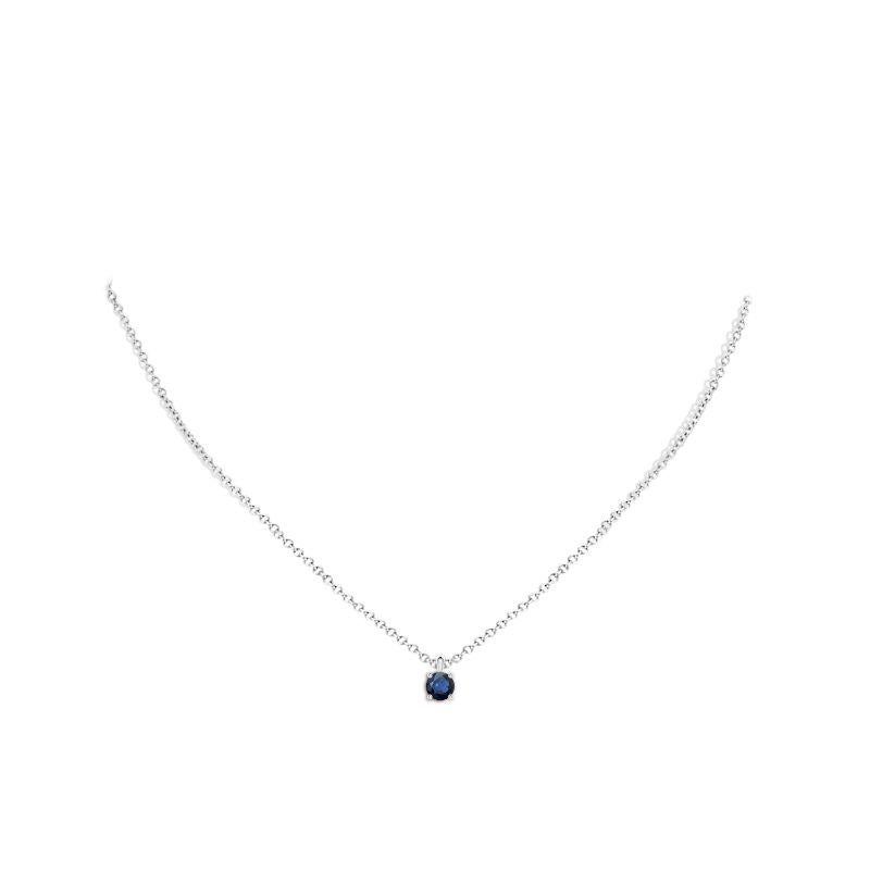 Taille ronde Pendentif solitaire en or blanc 14 carats avec saphir bleu rond naturel, taille 5 mm en vente