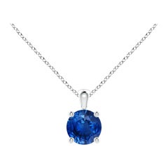 Natural Round Blue Sapphire Solitaire Pendant in 14K White Gold Size-5mm