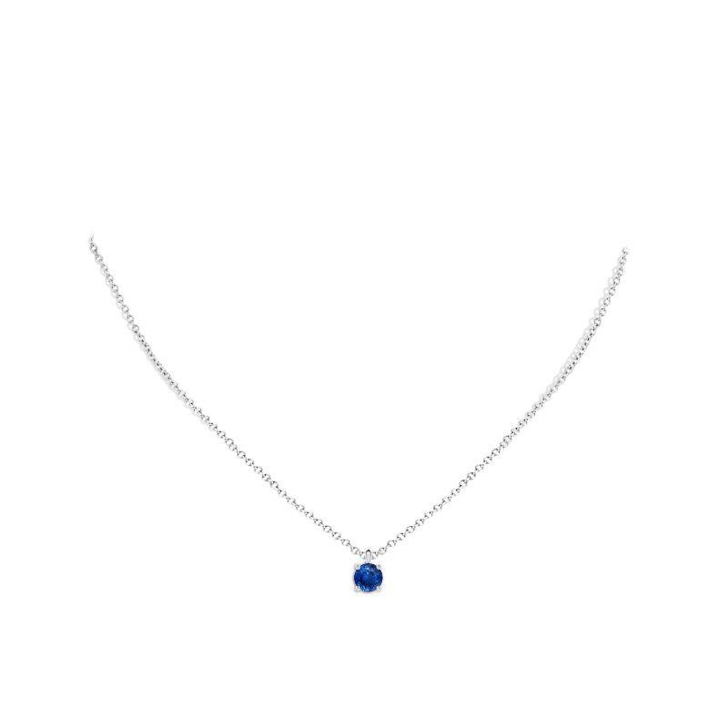 Round Cut Natural Round Blue Sapphire Solitaire Pendant in 14K White Gold Size-6mm For Sale