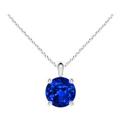 Natural Round Blue Sapphire Solitaire Pendant in 14K White Gold Size-6mm