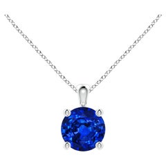 Natural Round Blue Sapphire Solitaire Pendant in 14K White Gold Size-6mm