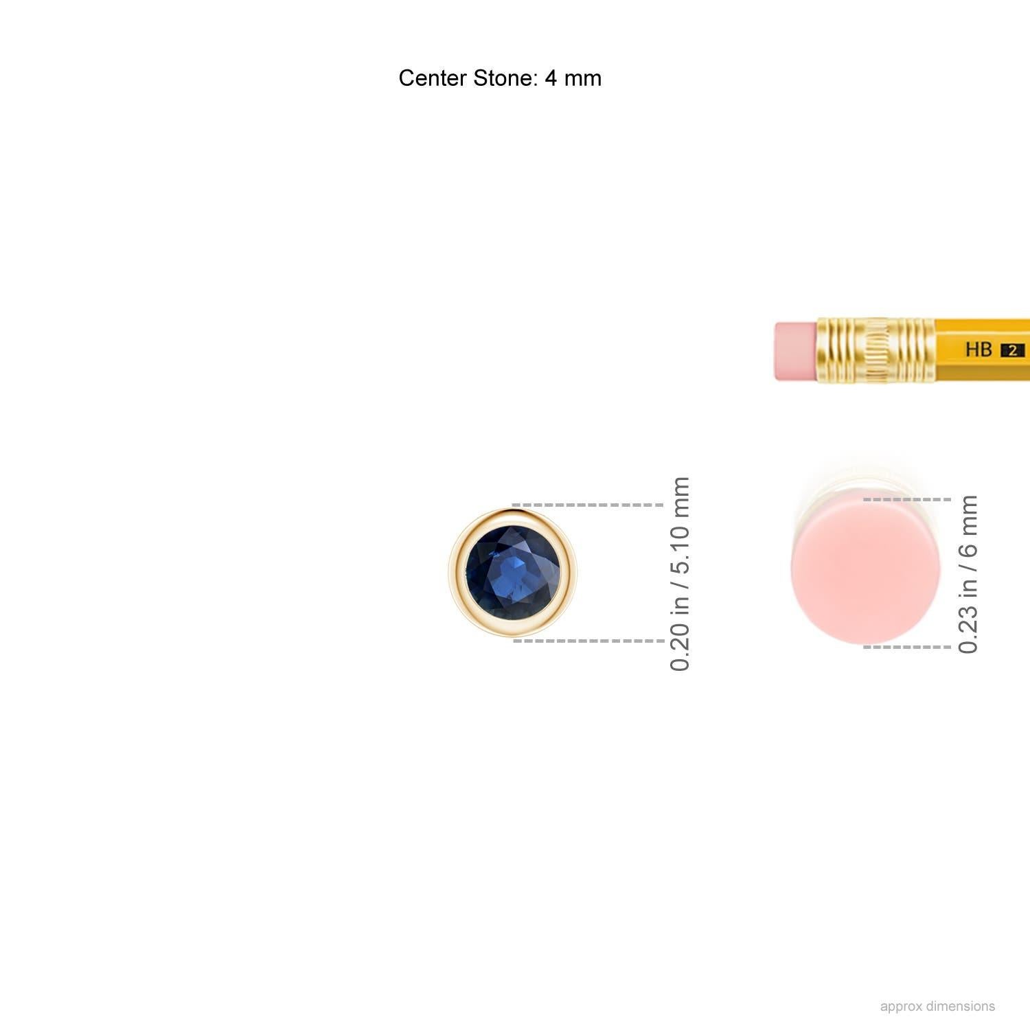 Moderne Pendentif solitaire en or jaune 14 carats avec saphir bleu rond naturel, taille 4 mm en vente