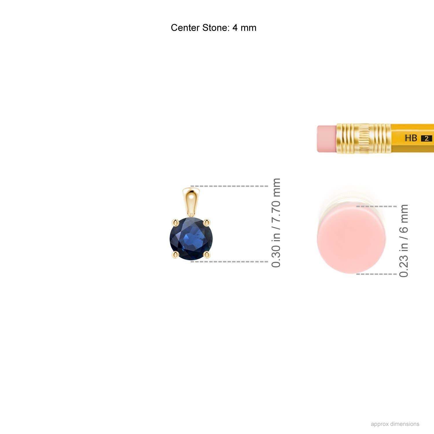 Moderne Pendentif solitaire en or jaune 14 carats avec saphir bleu rond naturel, taille 4 mm en vente