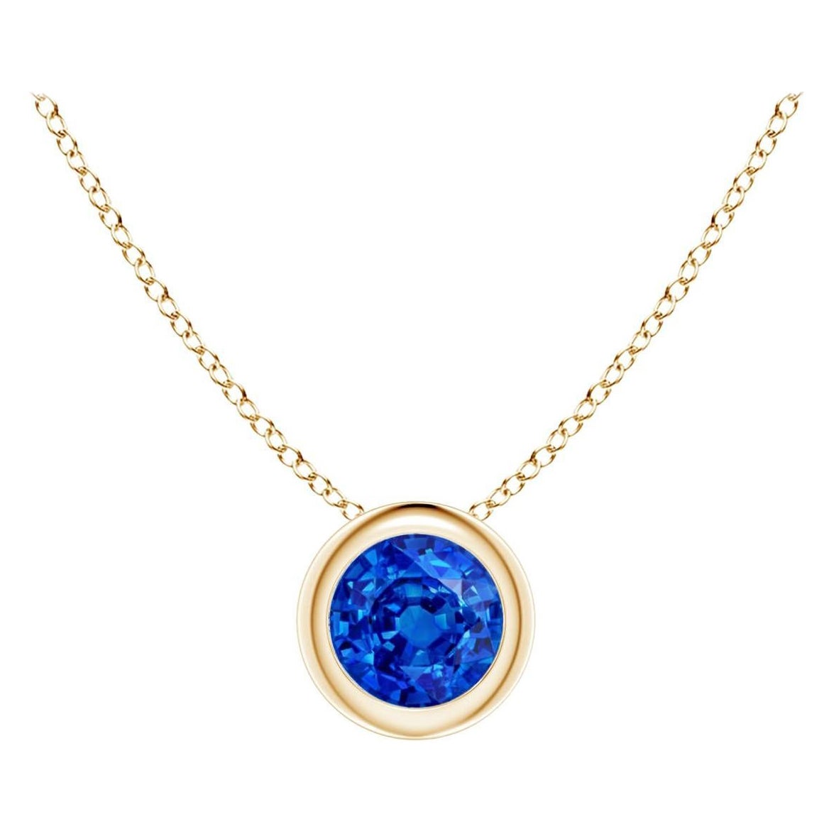 Ciondolo solitario con zaffiro blu rotondo Nature in oro giallo 14K Misura 4 mm