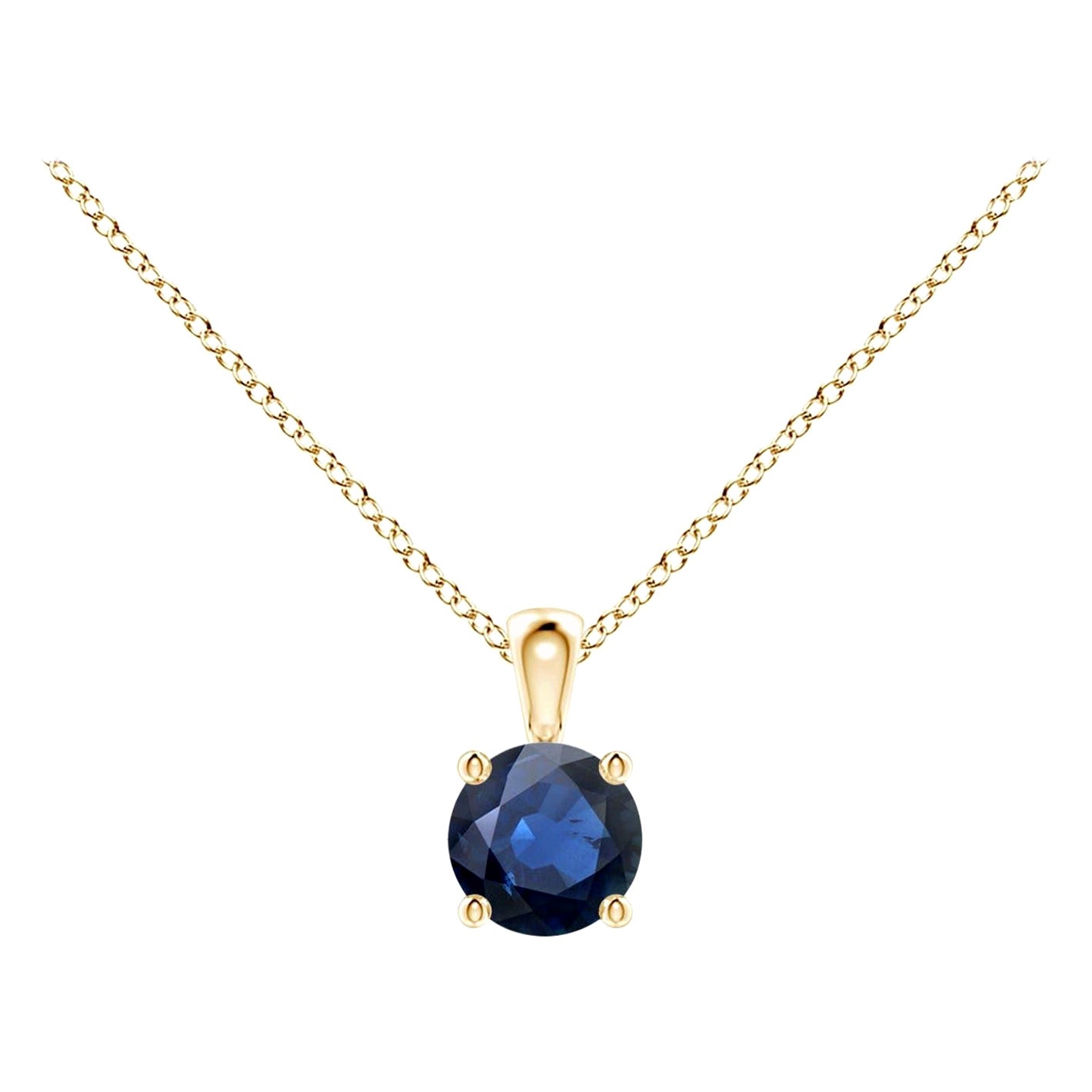 Ciondolo solitario con zaffiro blu rotondo Nature in oro giallo 14K Misura 4 mm