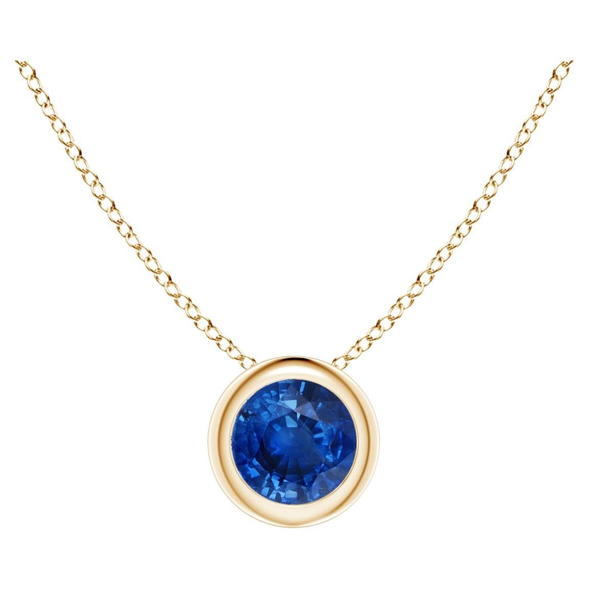 Natural Round Blue Sapphire Solitaire Pendant in 14K Yellow Gold Size-4mm For Sale