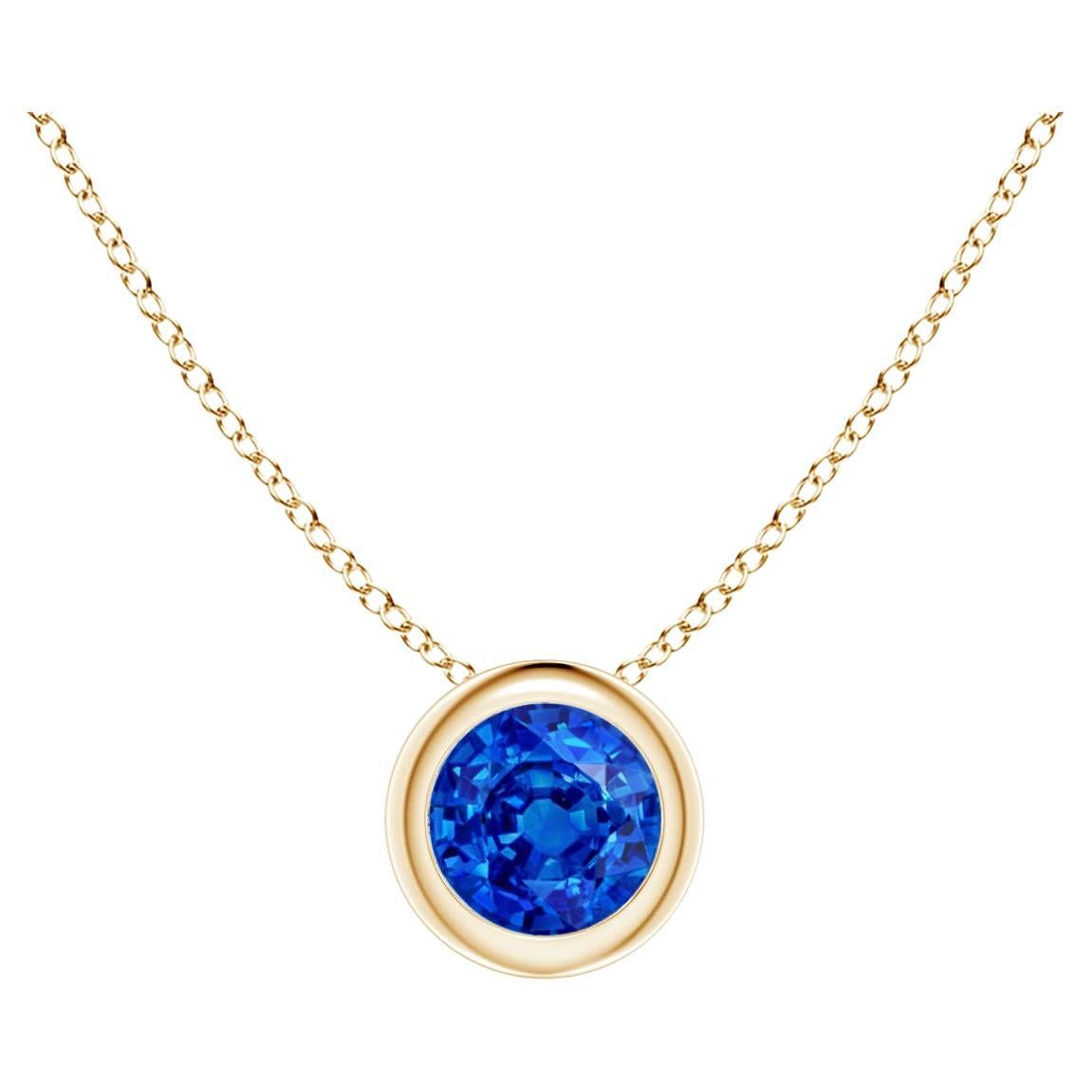 Pendentif solitaire en or jaune 14 carats avec saphir bleu rond naturel, taille 4 mm