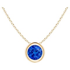 Natural Round Blue Sapphire Solitaire Pendant in 14K Yellow Gold Size-4mm