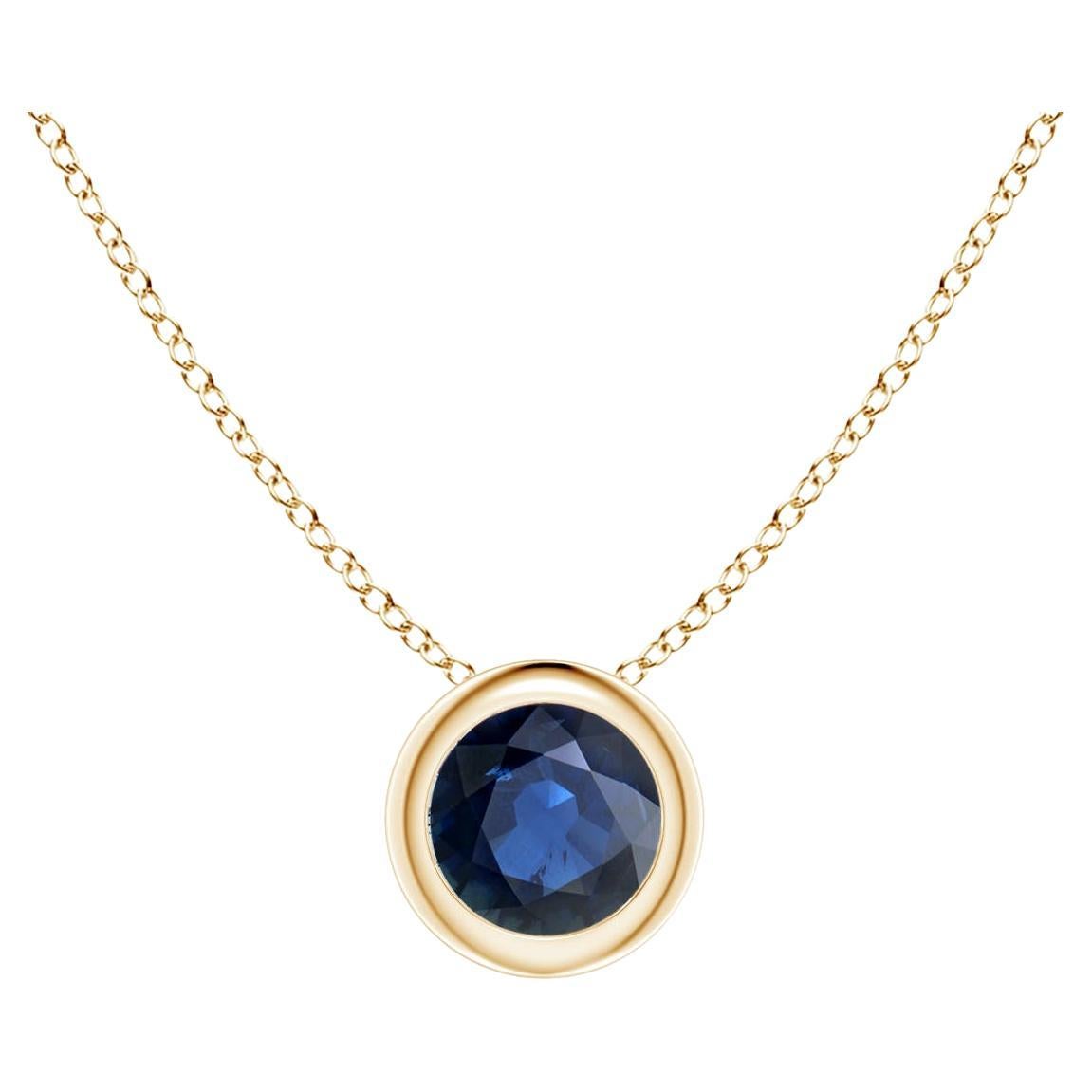 Natural Round Blue Sapphire Solitaire Pendant in 14K Yellow Gold Size-4mm For Sale