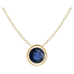 Natural Round Blue Sapphire Solitaire Pendant in 14K Yellow Gold Size-4mm