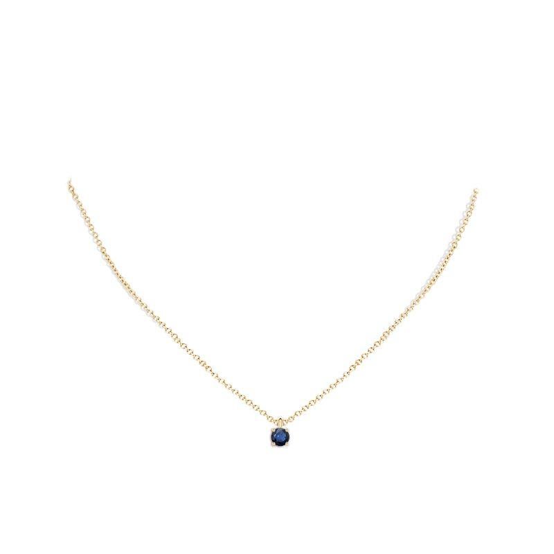 Round Cut Natural Round Blue Sapphire Solitaire Pendant in 14K Yellow Gold Size-5mm For Sale