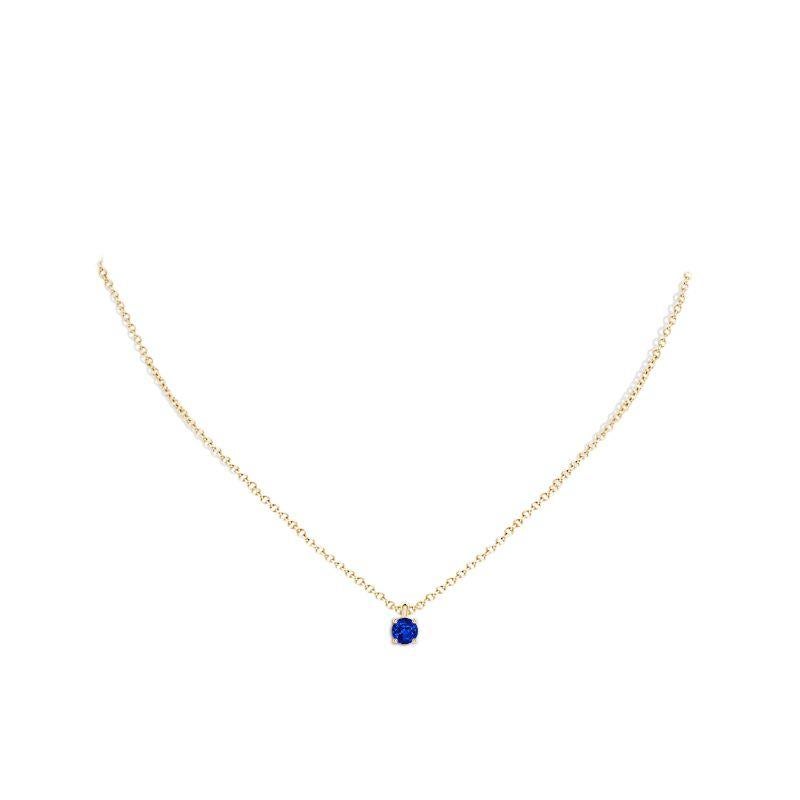 Round Cut ANGARA Natural Round 0.60ct Blue Sapphire Solitaire Pendant in 14K Yellow Gold For Sale