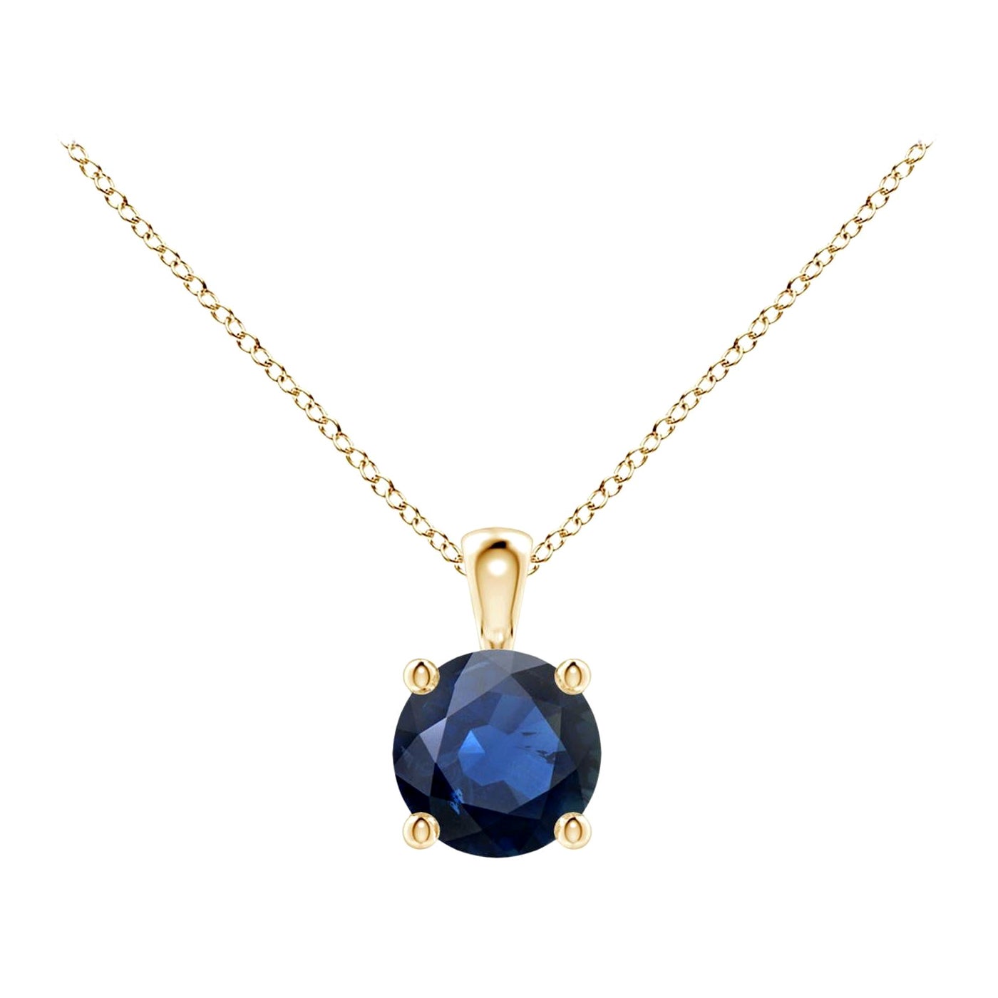 Ciondolo solitario con zaffiro blu rotondo Nature in oro giallo 14K Misura 5 mm