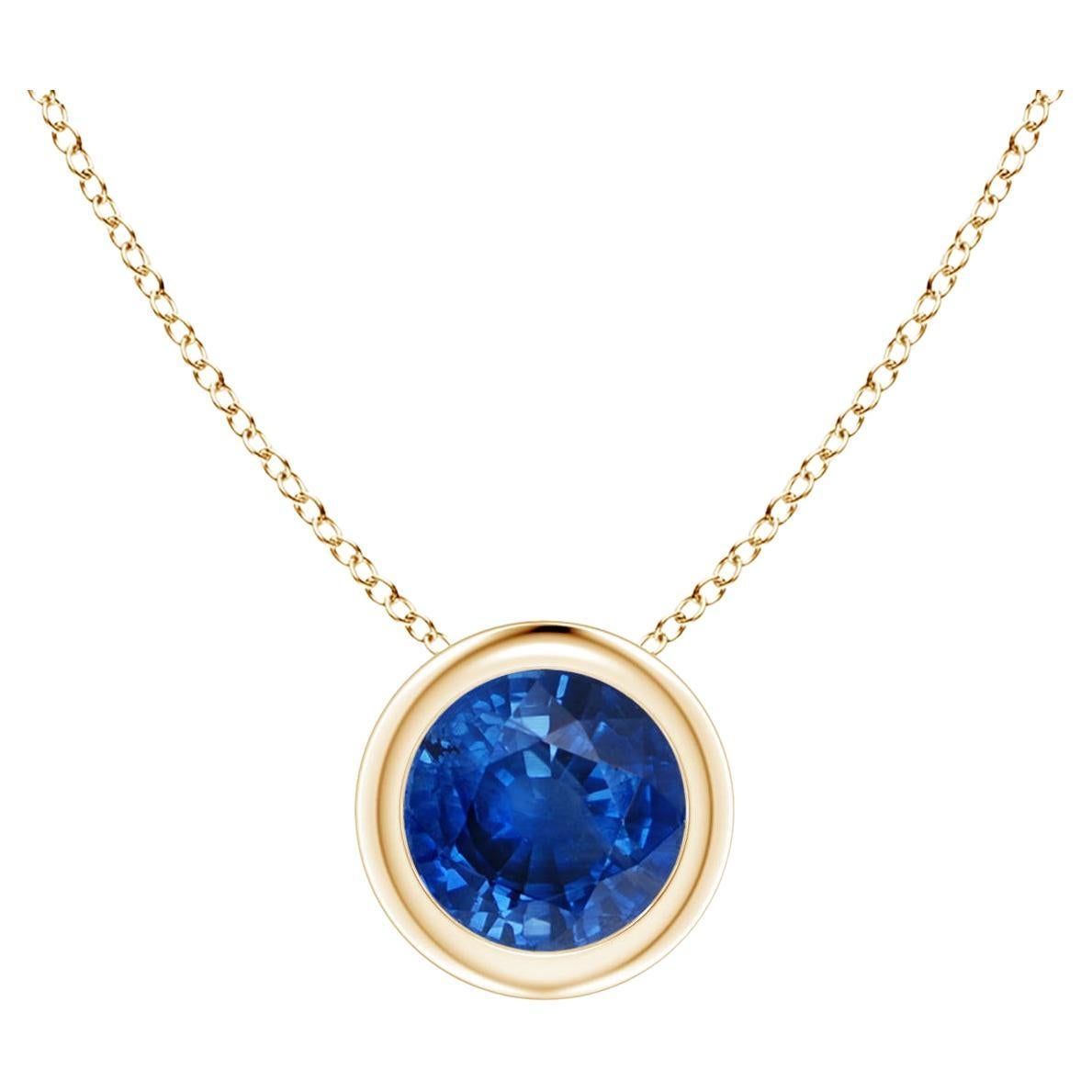 Natural Round Blue Sapphire Solitaire Pendant in 14K Yellow Gold Size-5mm For Sale