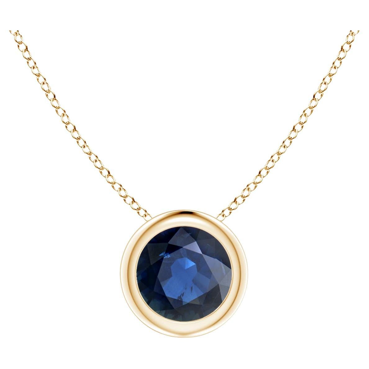 Natural Round Blue Sapphire Solitaire Pendant in 14K Yellow Gold Size-5mm For Sale