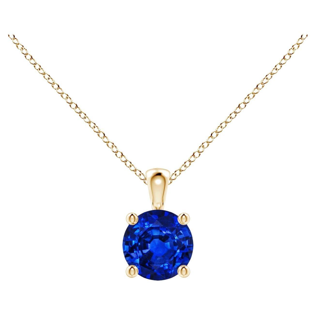ANGARA Natural Round 0.60ct Blue Sapphire Solitaire Pendant in 14K Yellow Gold