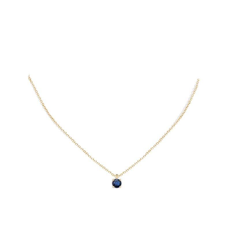 Round Cut ANGARA Natural Round 1ct Blue Sapphire Solitaire Pendant in 14K Yellow Gold For Sale