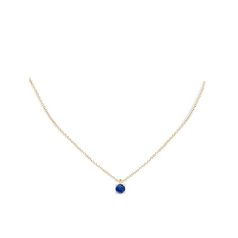 Round Cut ANGARA Natural Round 1ct Blue Sapphire Solitaire Pendant in 14K Yellow Gold  For Sale