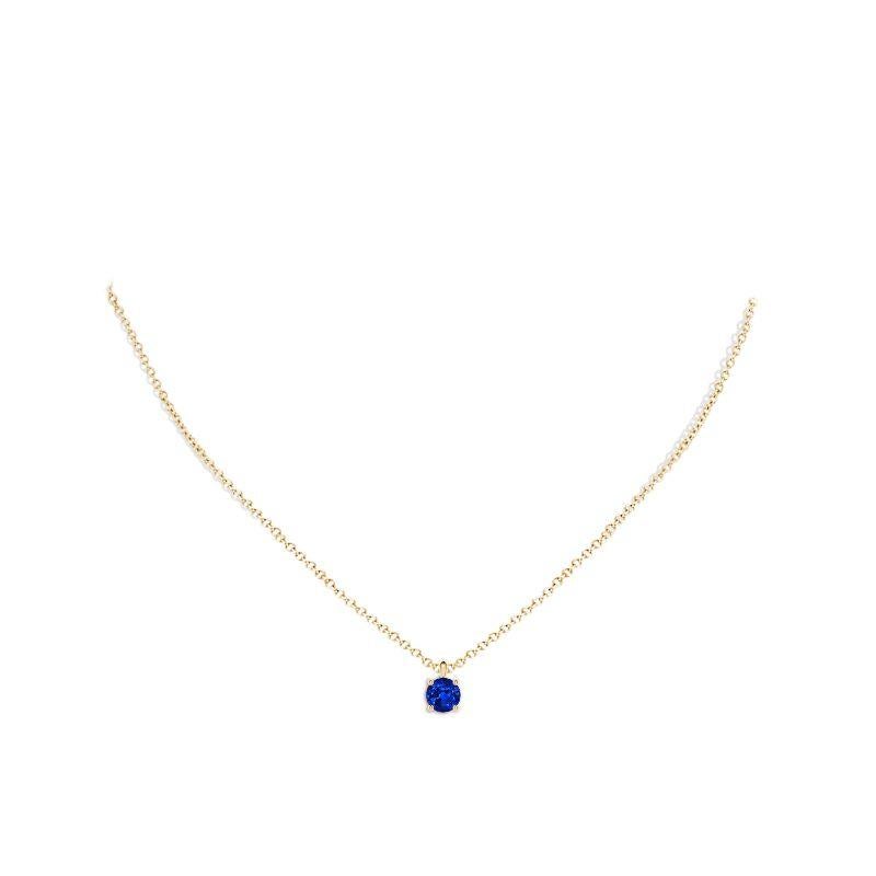 Round Cut ANGARA Natural Round 1ct Blue Sapphire Solitaire Pendant in 14K Yellow Gold For Sale