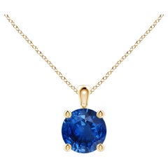 ANGARA Pendentif solitaire en or jaune 14 carats avec saphir bleu naturel rond de 1 carat 