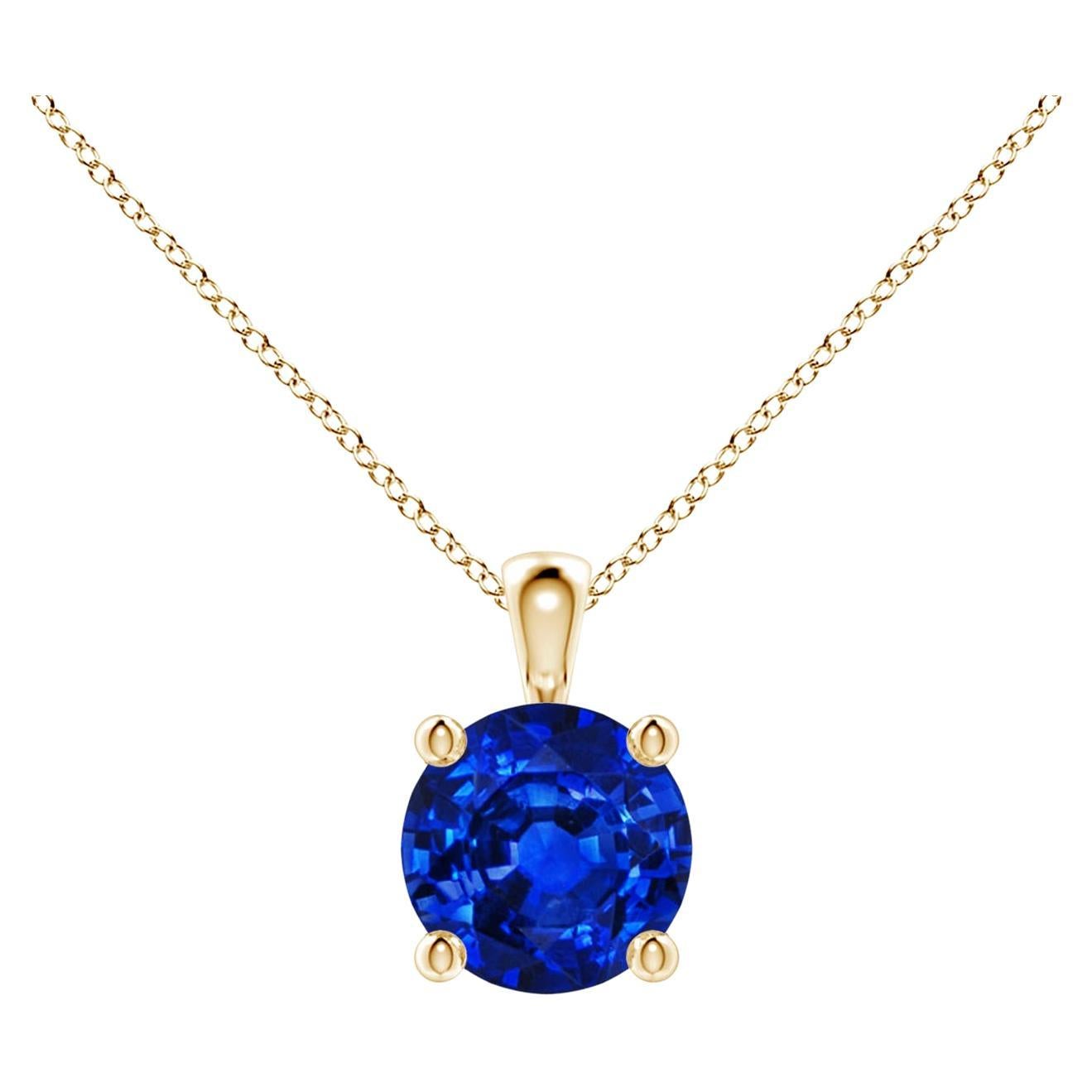 ANGARA Natural Round 1ct Blue Sapphire Solitaire Pendant in 14K Yellow Gold