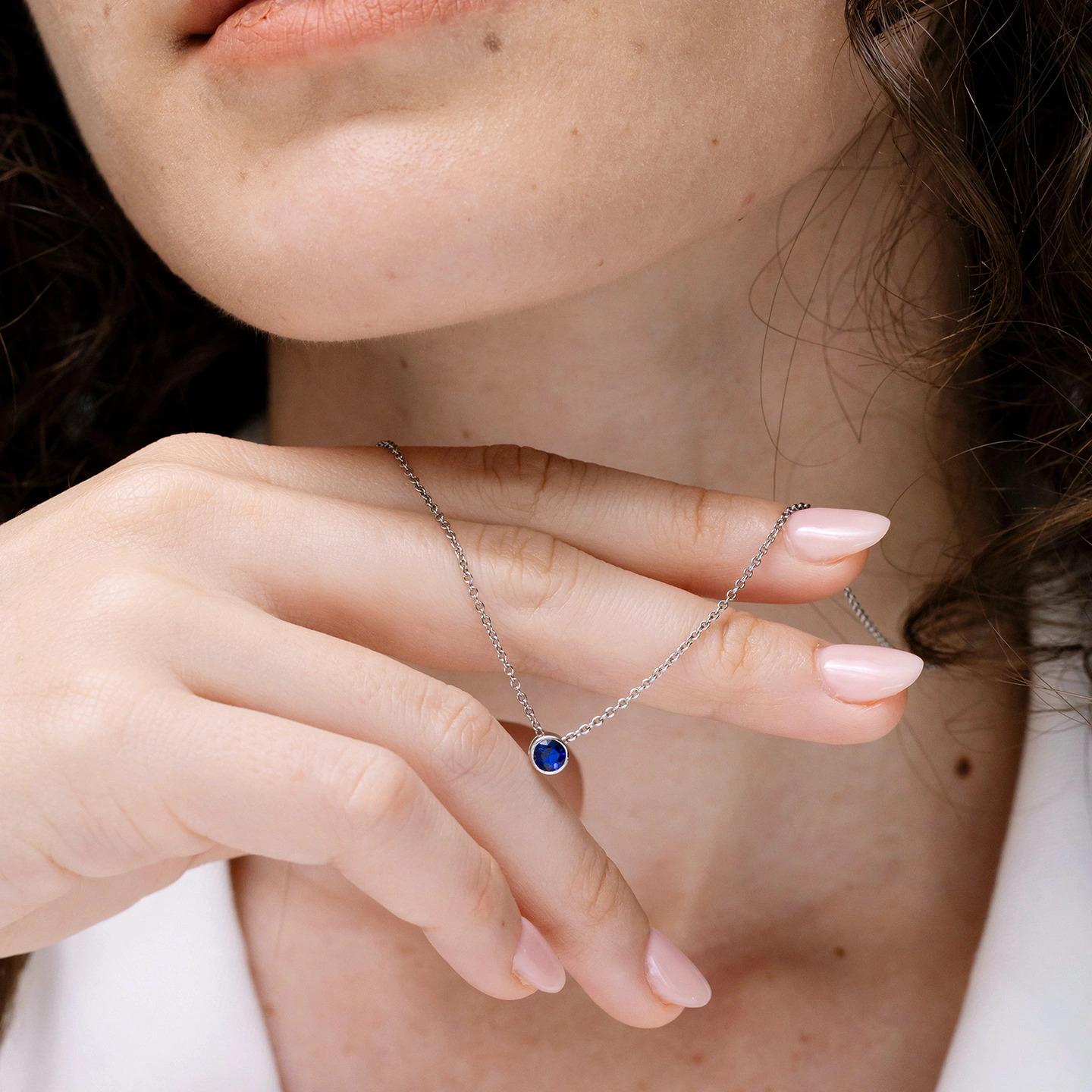 ANGARA Natural Round Blue Sapphire Solitaire Pendant in Platinum for Women In New Condition For Sale In Los Angeles, CA