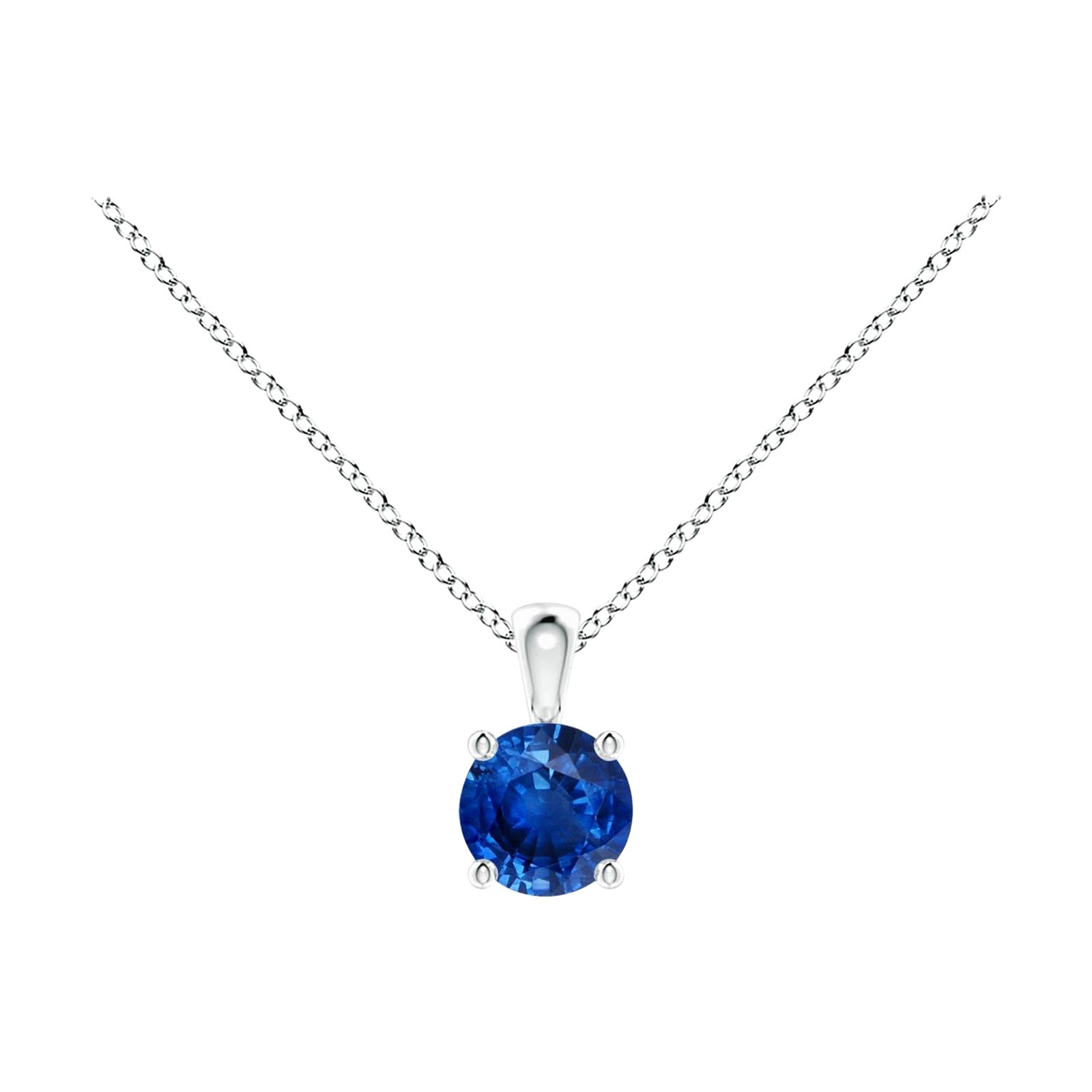 Solitär-Anhänger aus Platin mit natürlichem rundem blauem Saphir (Größe-4 mm)
