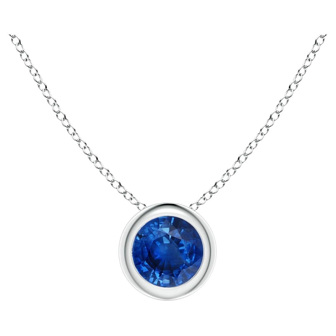 Natural Round Blue Sapphire Solitaire Pendant in Platinum Size-4mm For Sale