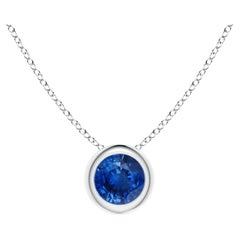 Natural Round Blue Sapphire Solitaire Pendant in Platinum Size-4mm