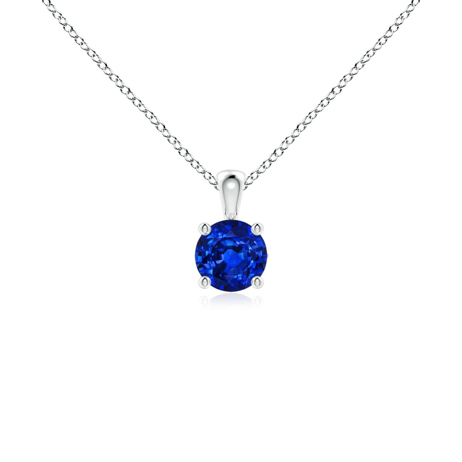 Natural Round Blue Sapphire Solitaire Pendant in Platinum (Size-4mm) For Sale