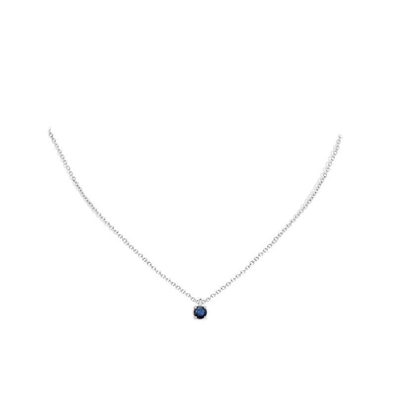 Modern Natural Round Blue Sapphire Solitaire Pendant in Platinum (Size-5mm) For Sale
